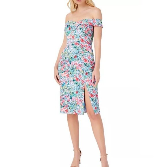 NWT Aidan by Aidan Mattox Off the Shoulder Floral Dress Lilac Multi Size 10 - Picture 4 of 16